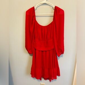Red milk maid, square neck dress
